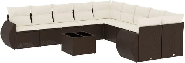 vidaXL 11-tlg. Garten-Sofagarnitur in L-Form aus braunem Polyrattan mit UV-beständigen Kissen und Metallrahmen - Bild 1