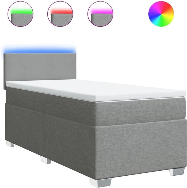 vidaXL Boxspringbett mit Matratze in Grau, Hybridbett mit Taschenfederkern und USB-Ladeport sowie Unterbettbeleuchtung, B/T: 90 x 190 cm - Bild 1
