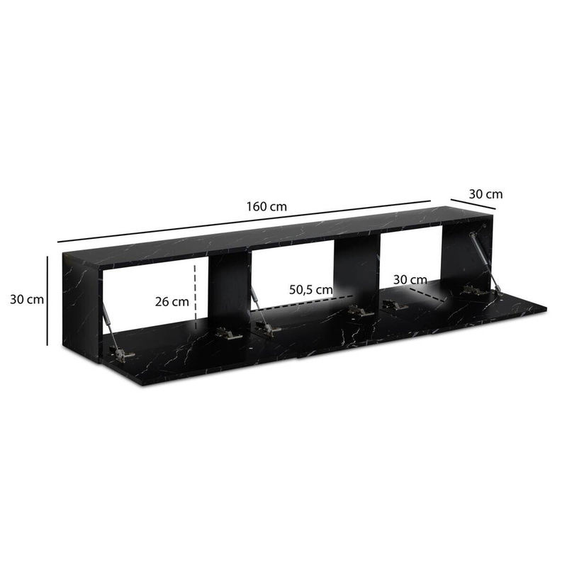 Wohnling Lowboard modern in Schwarz mit Marmor-Optik, B/H/T: 160 x 30 x 30 cm - Bild 3