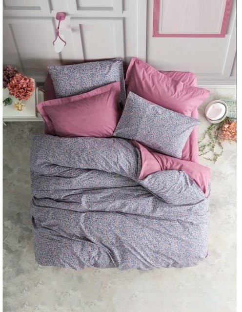 Bettwäsche-Set aus 100% Baumwolle mit floralem Naturmuster in Rosa, bestehend aus 1 Bettbezug (Breite: 240 cm, Höhe: 220 cm) und 2 Kissenbezügen (60 x 80 cm) - Bild 1