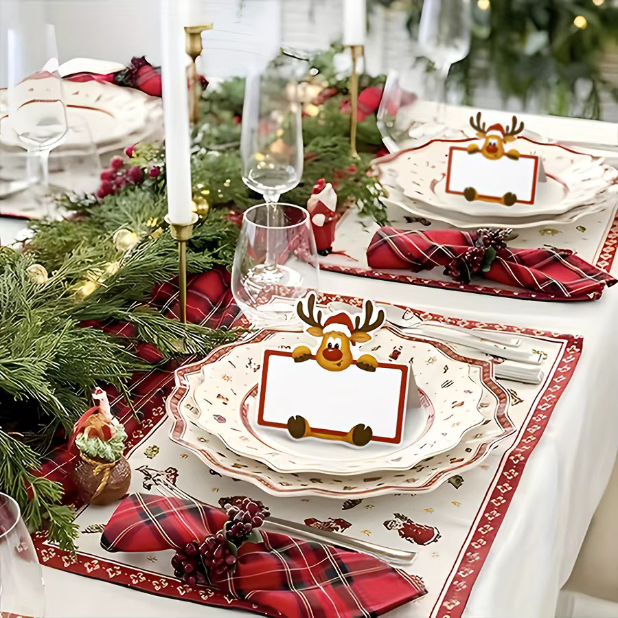 50 Stück Weihnachts-Tischkarten mit Rudolph-Rentier Motiv in Rot und Weiß aus Papier - Bild 5