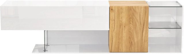 okwish TV Schrank in Weiß mit Hochglanz-Optik und Glas-Stauraum, B/T/H: 180 x 38 x 48 cm - Bild 1