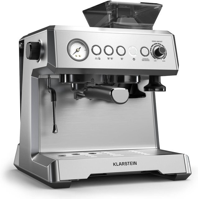Klarstein GrandPresso Espressomaschine aus Edelstahl in Silber mit Präzisionsmahlwerk, Dampfdüse, Siebträger und Druckanzeige (20 bar) - Bild 1