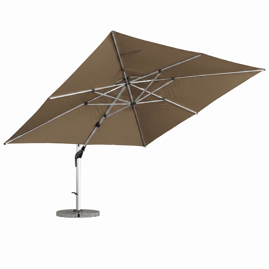 Anndora ALU Ampelschirm quadratisch Bronze hell mit 4 Granitplatten, 4 x 4 m, Polyester, UPF 50 - Bild 1