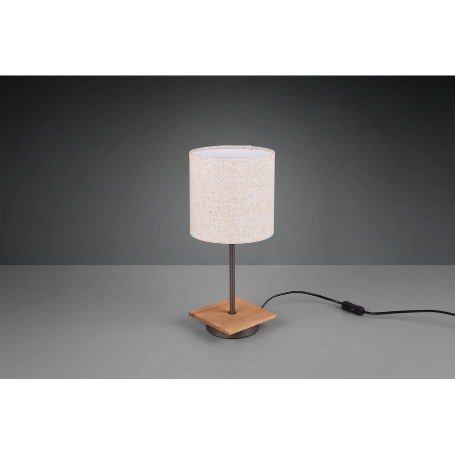 Trio Tischlampe Elmau in Nickel antik mit Holz und weißem Stoffschirm - Bild 2