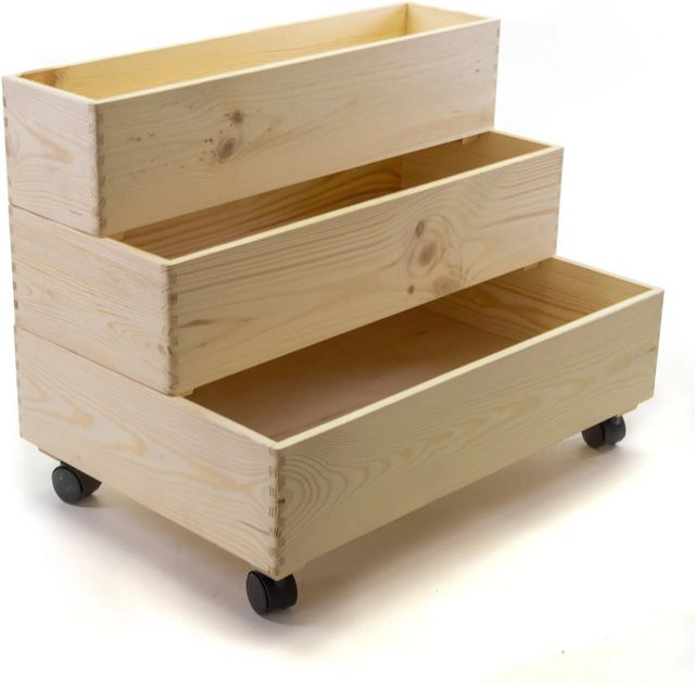 HolzFee Trio Holzkiste Set aus Kiefernholz mit Rollen für Bücher und Kinderzimmer, 3 Kisten, Farbe Natur/Beige, B/T/H: 40 x 30 x 72 cm - Bild 1