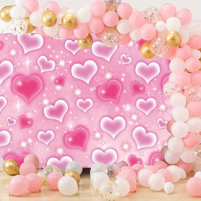 VIKAMA Wandteppich Rosa mit Herz-Farbverlauf für dein Schlafzimmer und romantische Anlässe - Bild 1