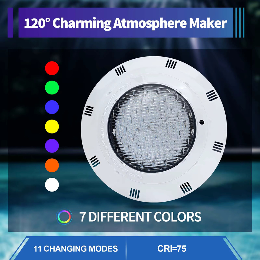 Bymaocar RGB-LED-Poolleuchte mit Fernbedienung, IP68 wasserdicht, 45 W, 2500 lm, Multicolour, Weiß - Bild 2