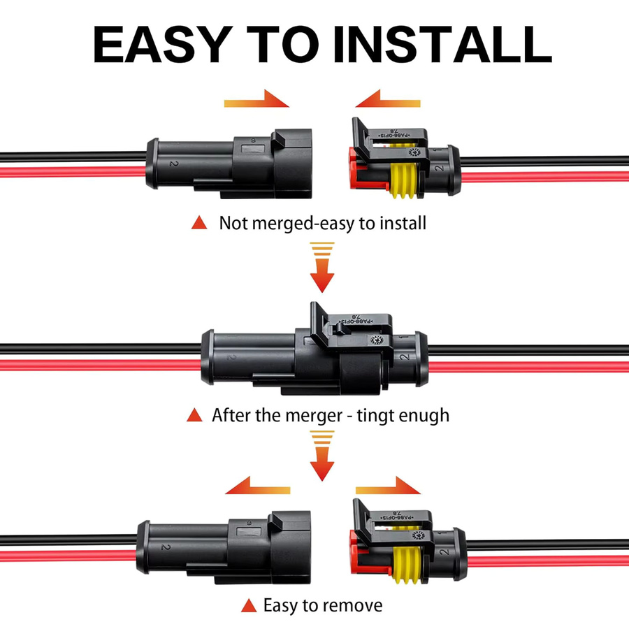AOKIN 6 Paar 2-polige Steckverbinder wasserdicht, 16 AWG, 2-Draht-Stecker mit Schrumpfschlauch für PKW und LKW, Schwarz - Bild 4