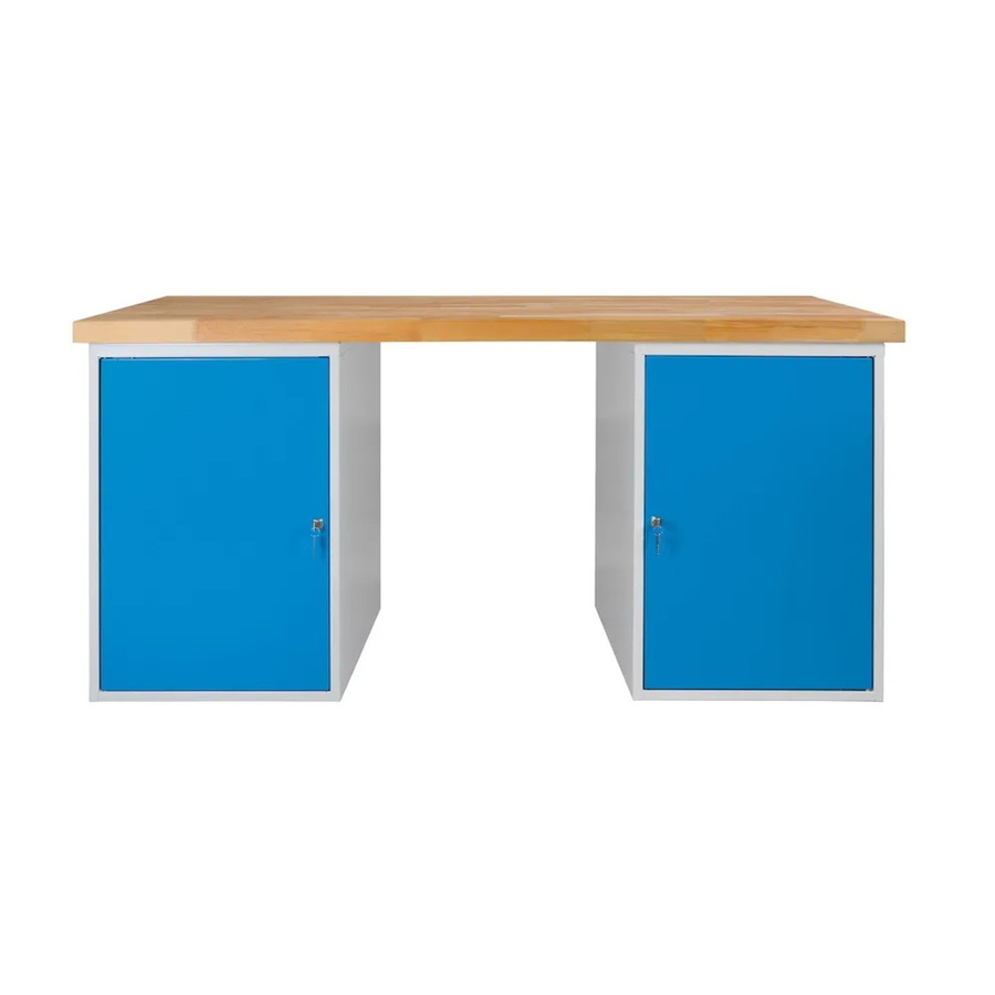 PROREGAL Werkbank Rhino Plus mit 2 Stahlblechkästen und Buchenholzplatte, H x B x T: 84 x 150 x 70 cm, Traglast 500 kg, Lichtgrau und Lichtblau - Bild 2