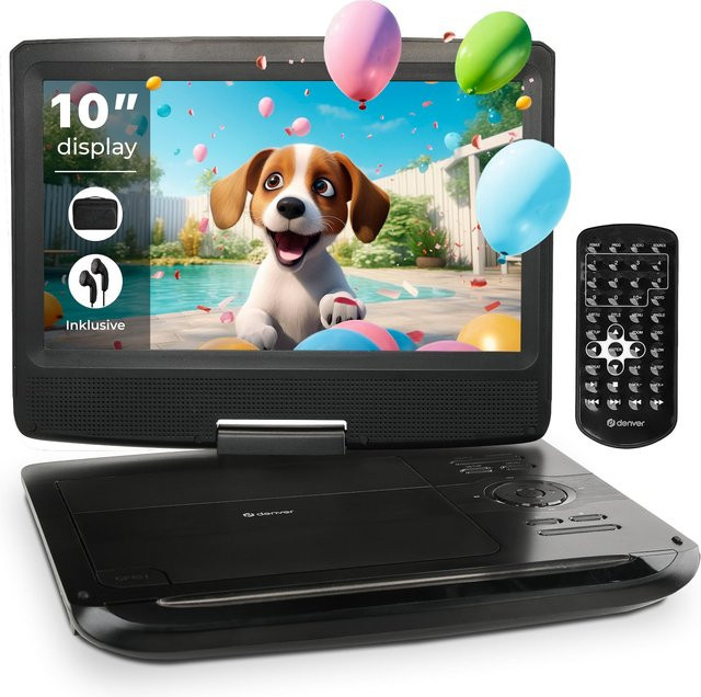 Denver MT-1097 Tragbarer DVD-Player mit 10 Zoll Display in Schwarz mit Akkubetrieb, USB, SD und CD/DVD Unterstützung - Bild 2
