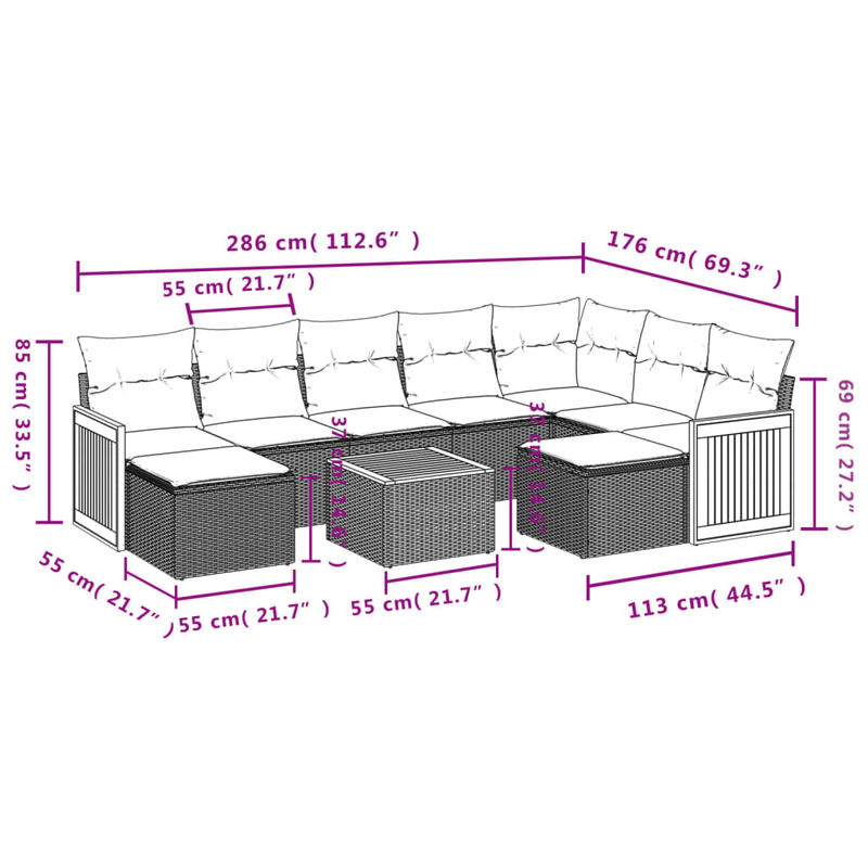 Vidaxl 10-teiliges Gartenmöbel-Set aus Polyrattan und Akazie mit Kissen, Beige - Bild 2