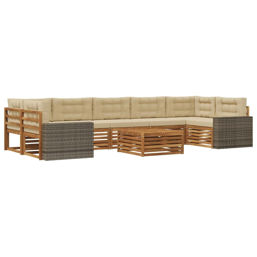 vidaXL Outdoor-Sofagarnitur aus Akazienholz in L-Form, 8-teiliges Set in Natur und Beige mit UV-beständigen Polstern - Bild 2