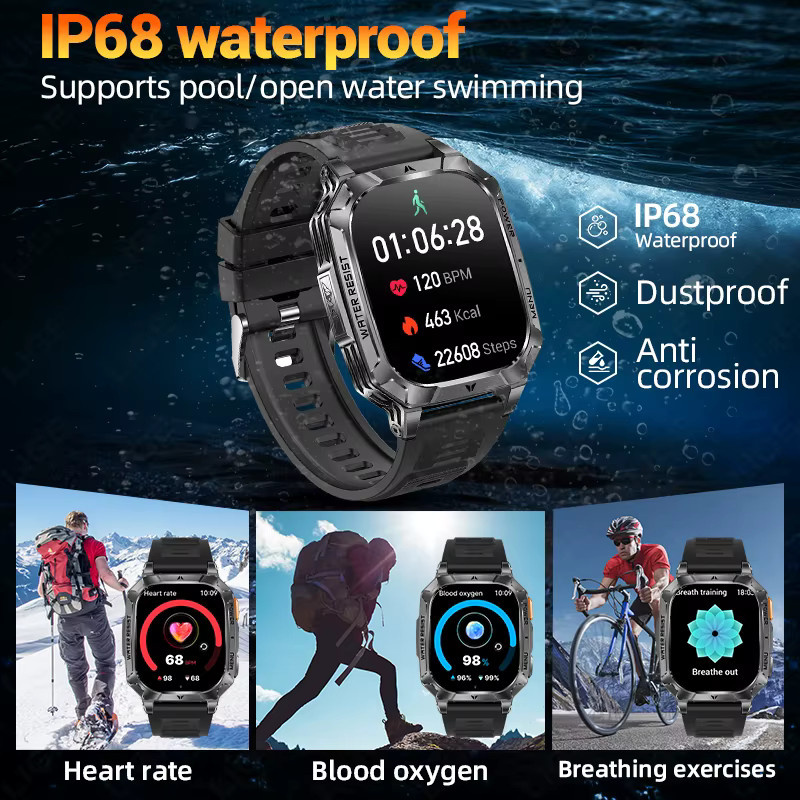 LIGE Smartwatch, Schwarz, Silikon, 10 ATM, Herren - Bild 3