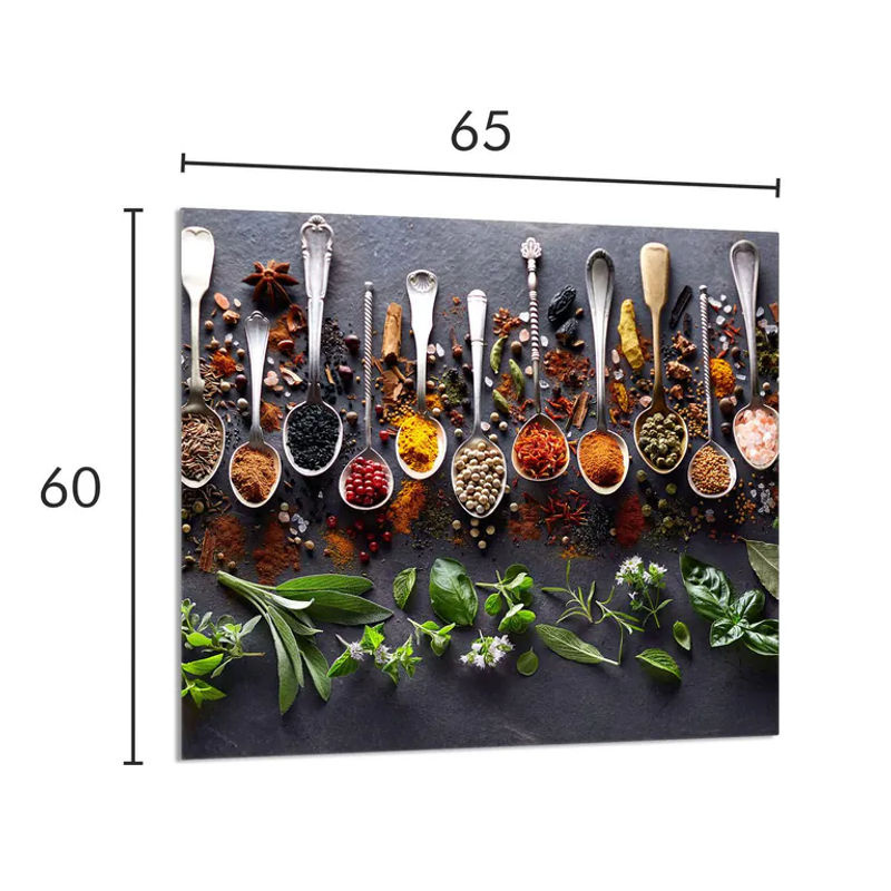 Modernes Küchenrückwand-Glaspaneel mit Gewürz-Design, wandmontiert, mehrfarbig, B: 65 cm, H: 60 cm - Bild 2