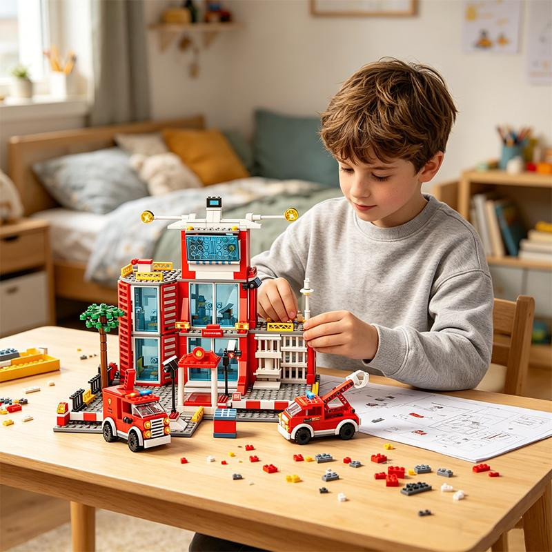 Linyi toy Feuerwehr Station Gebäude Blöcke bunte Set - Bild 3
