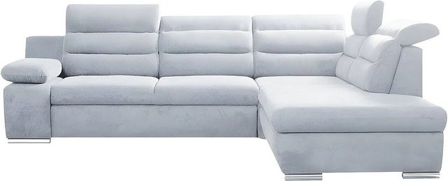 Vente-unique Schlafsofa Pylos in Hellgrau mit L-Form und Schlaffunktion - Bild 1