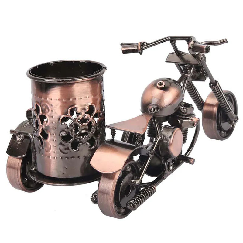 GoolRC Vintage Motorrad Modell aus Metall als Stifthalter und Deko-Ornament in Braun - Bild 2