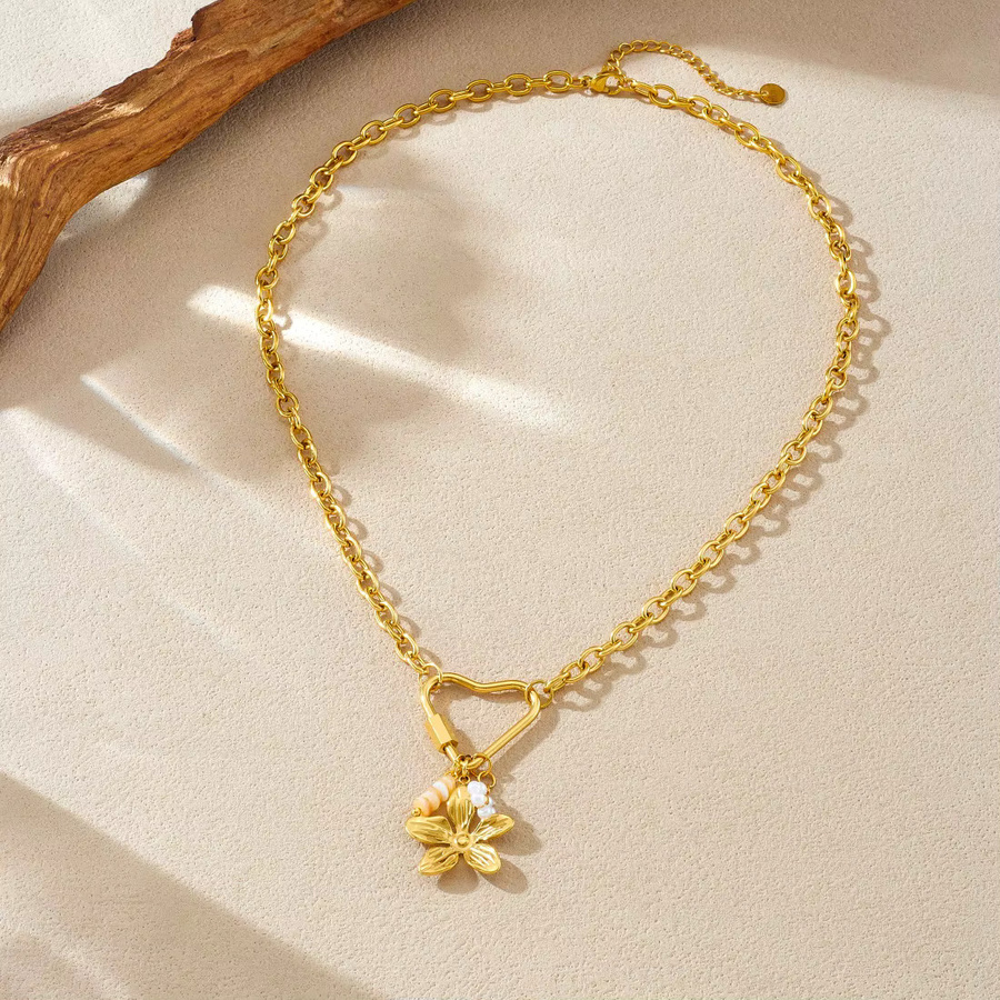 DIEYURO Halskette, Edelstahl, Goldene Herz Pflaumenblüte, Perle, Damen - Bild 3