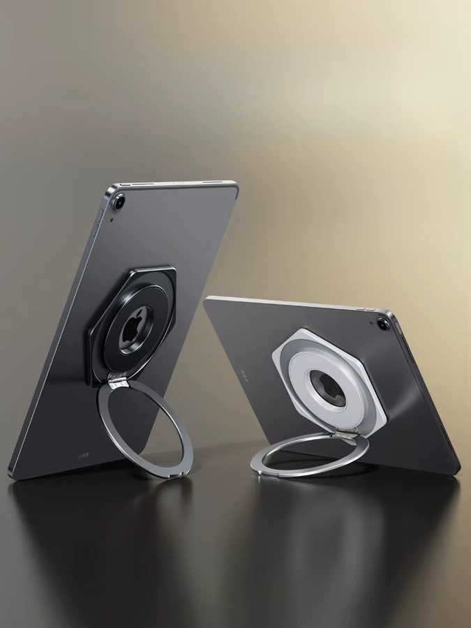 Oatsbasf Magnetischer Tablet-Halter aus Metall in Schwarz mit 360 Grad drehbarer Ringständerhalterung und selbstklebender Befestigung für iPad und andere Tablets - Bild 7