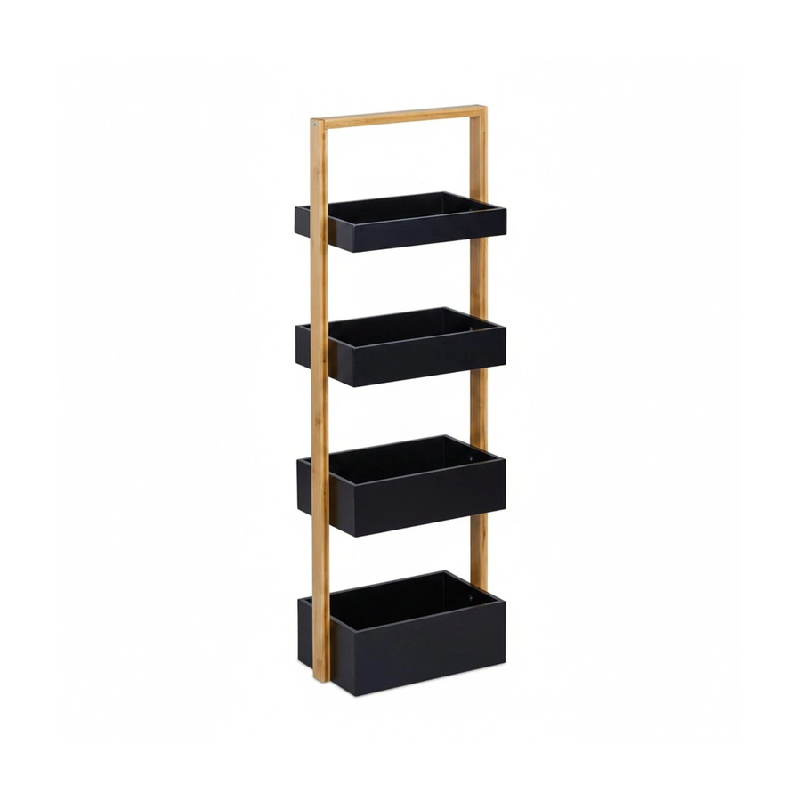 Relaxdays Badregal aus Bambus und MDF in Schwarz, freistehend, H x B x T: 88 x 30 x 18 cm - Bild 2