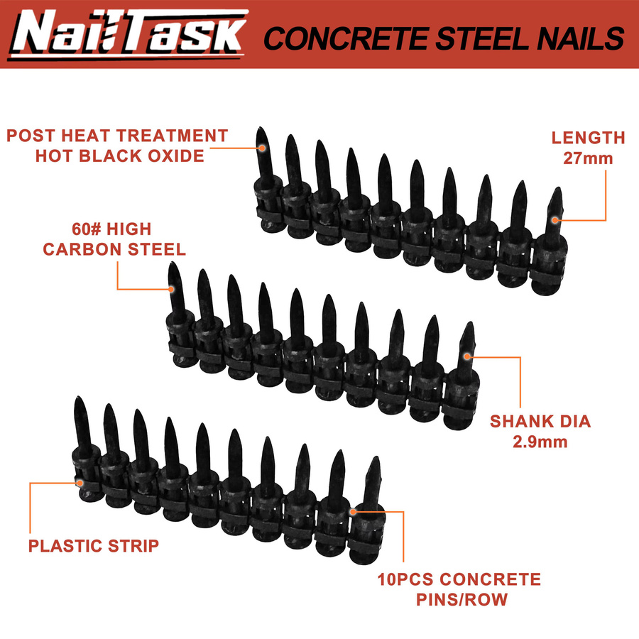 NailTask 100 Stück Kunststoff-Bundnägel für Beton und Mauerwerk, Stahl-zu-Beton-Schraubnägel in Schwarz - Bild 3