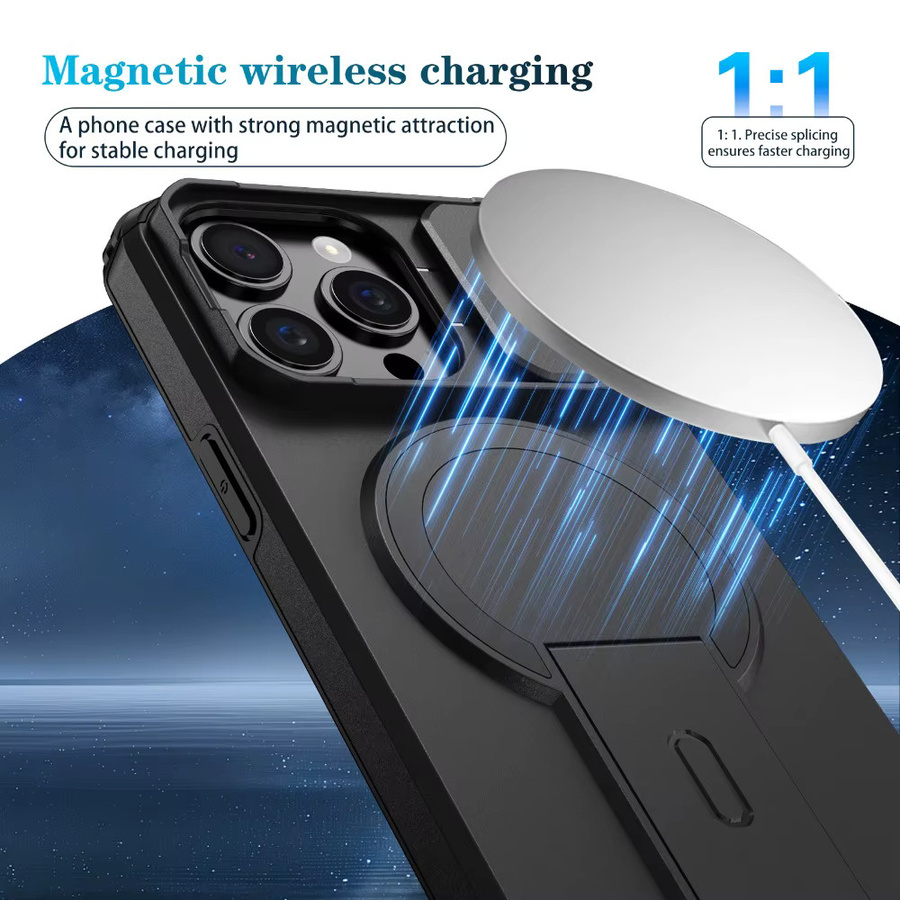 Handyhülle mit Schiebe-Kameraabdeckung und magnetischer Autohalterung für iPhone 11 bis iPhone 17 Serie, Farbe: Schwarz - Bild 2