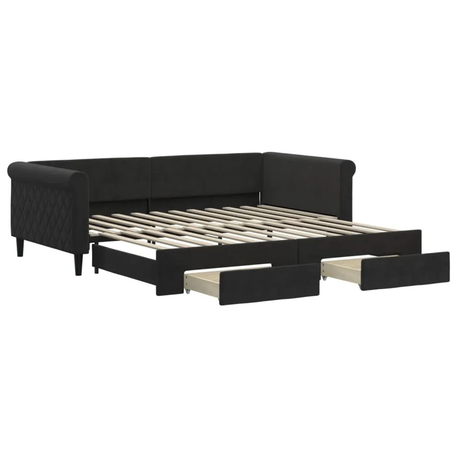 vidaXL Tagesbett ausziehbar mit Schubladen in Schwarz aus Samt, B/T/H: 229 x 110 x 68 cm - Bild 2