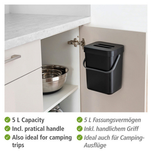 WENKO Abfallsammler Tago Black Outdoor Kitchen, schwarz/grau/transparent, Wandmontage, B/T/H: 24,0 x 15,5 x 19,0 cm - Bild 6