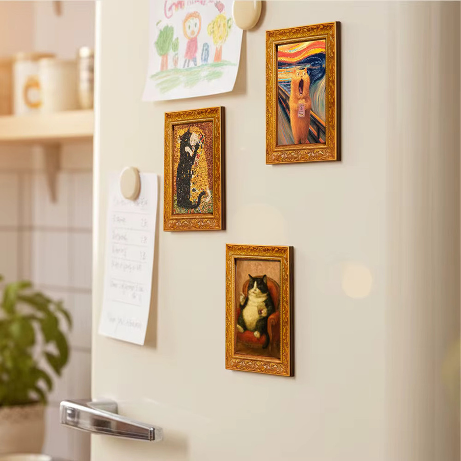 The Kiss Cats Kühlschrankmagnet in Vintage-Optik, gerahmte Magnetkunst für Küche und Heimdekoration, weiß und mehrfarbig - Bild 2