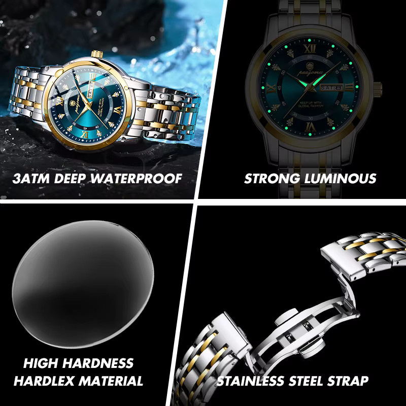 PAAZOMU Armbanduhr Quarz, Edelstahl, Blau, Gold, Herren - Bild 5