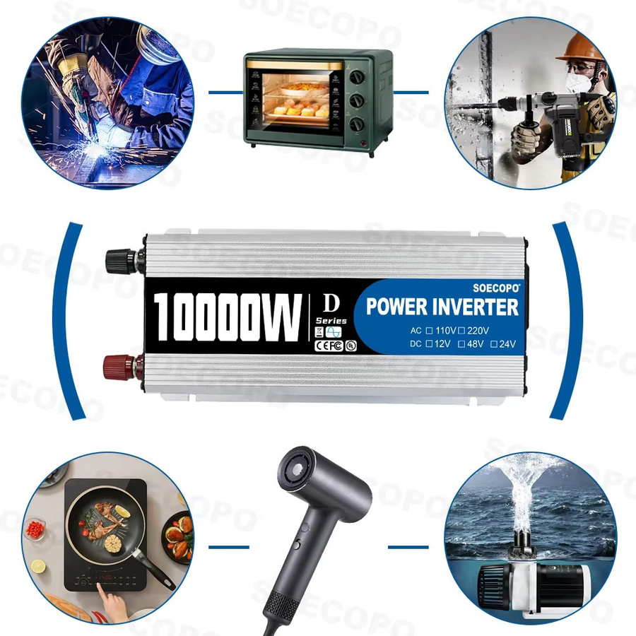 Soecopo Wechselrichter 10000 W DC-AC-Konverter in Silber mit 12 V/24 V/48 V Eingang und 110 V/220 V Ausgang sowie Überlastschutz - Bild 6