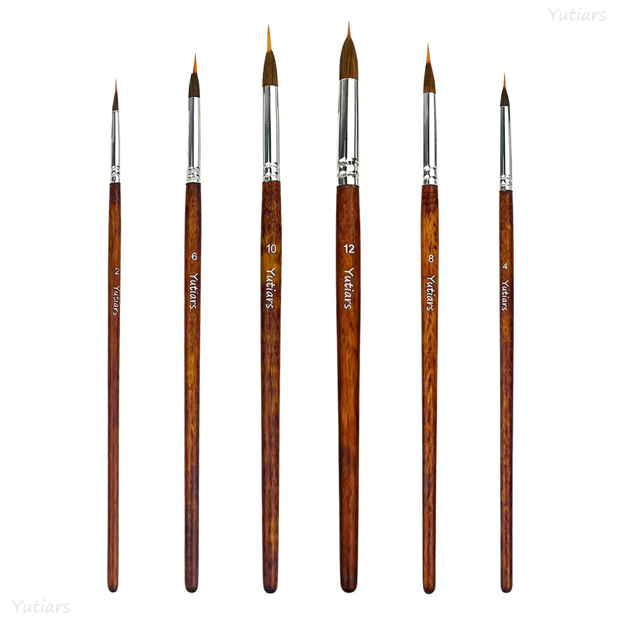 Yutiars 6-teiliges Aquarellpinsel-Set mit synthetischen Borsten und verlängerten Stiftspitzen in Braun - Bild 5