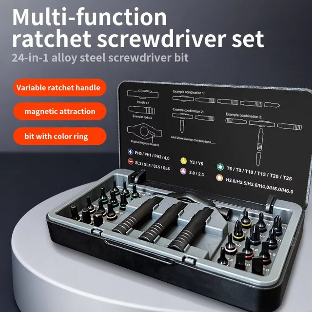 JIMIHOME 24-in-1 Ratschenschraubendreher-Set aus gehärtetem S2-Stahl in Schwarz mit magnetischen Bits - Bild 1