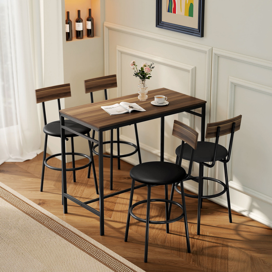 HOMCOM Bartisch-Set im Industrial-Design mit 4 gepolsterten Barhockern, Esstisch aus Holz und Metall in Braun und Schwarz für Küche und Esszimmer - Bild 2
