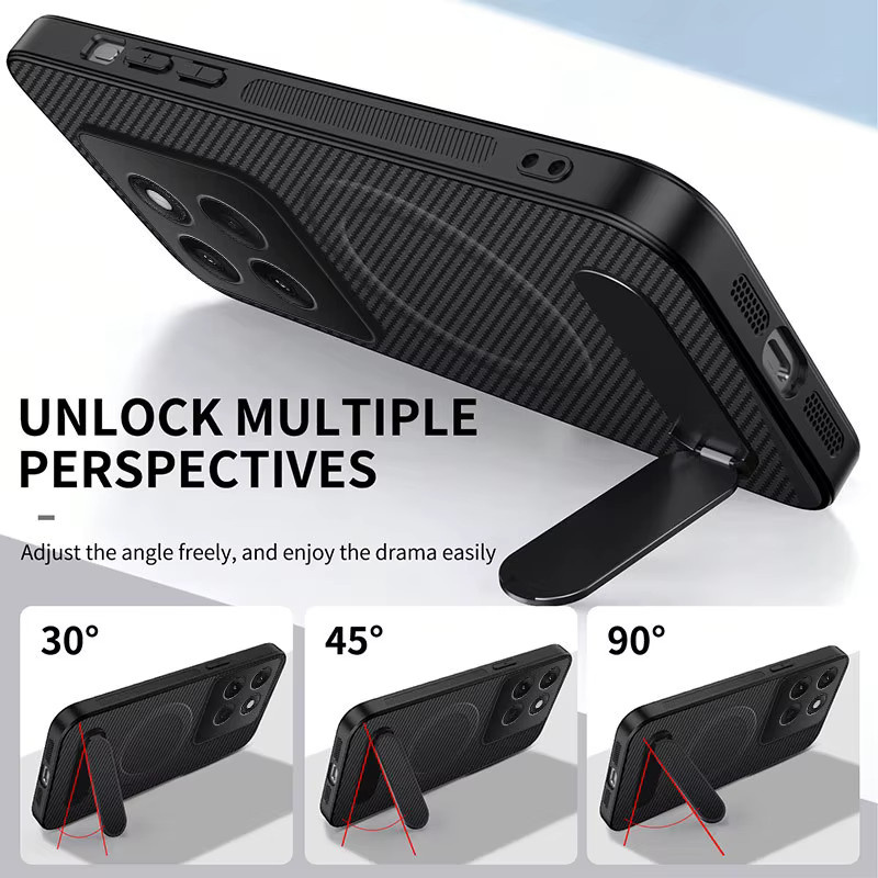 Magnetische Kohlefaser Handyhülle mit faltbarem Ständer für Motorola Edge 70 60S 50 Series Neo Ultra in Schwarz und Grau - Bild 3