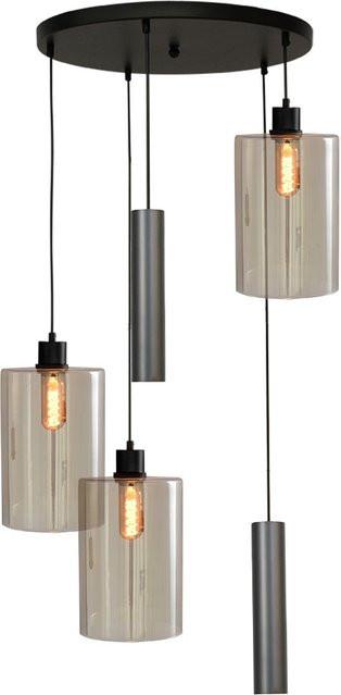Masterlight Ortona 3/2 Pendelleuchte 5-flammig rund in Schwarz matt mit transparentem Glas - Bild 1