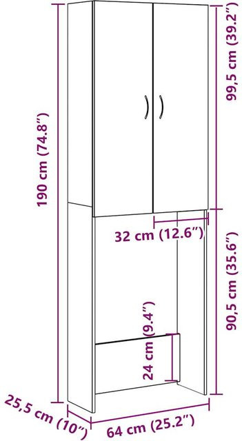 Waschmaschinenschrank VD Home Furnishing in braunem Holzlook mit hinged doors, B/T/H: 64 x 25,5 x 190 cm - Bild 1