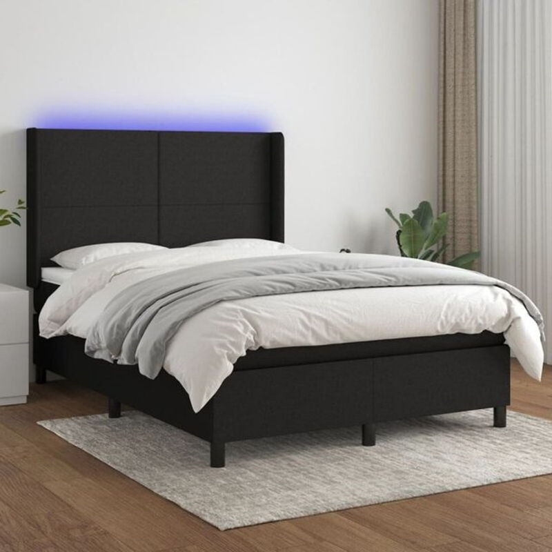 vidaxl Boxspringbett mit Matratze und LED in Schwarz aus Stoff, B/T/H: 140 x 190 x 128 cm - Bild 1