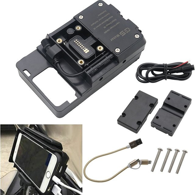 CSHWISDOW Handy-Navigationshalterung mit USB-C Ladefunktion für BMW R1200GS, F700GS, F800GS und Honda CRF1000L Africa Twin in Schwarz - Bild 1