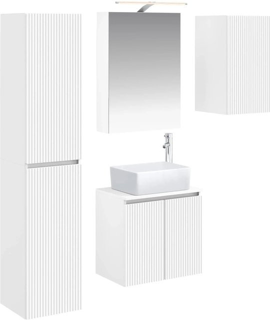 vidaXL Badezimmerschrank-Set 5-teilig in Weiß mit LED-Beleuchtung und Spiegelschrank, B/T/H: 50 x 14,5 x 70 cm - Bild 1