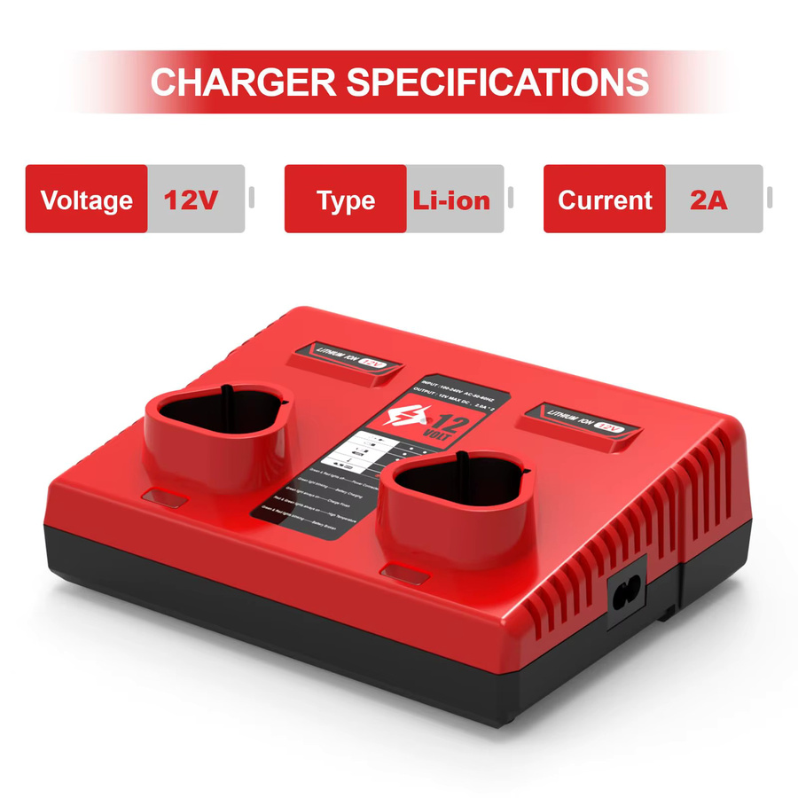Milwaukee Ersatz-Akkuladegerät Dual-Port-Ladegerät für M12 N12 Lithium-Akkus 48-11-2401 und 48-11-2420 in Rot - Bild 2