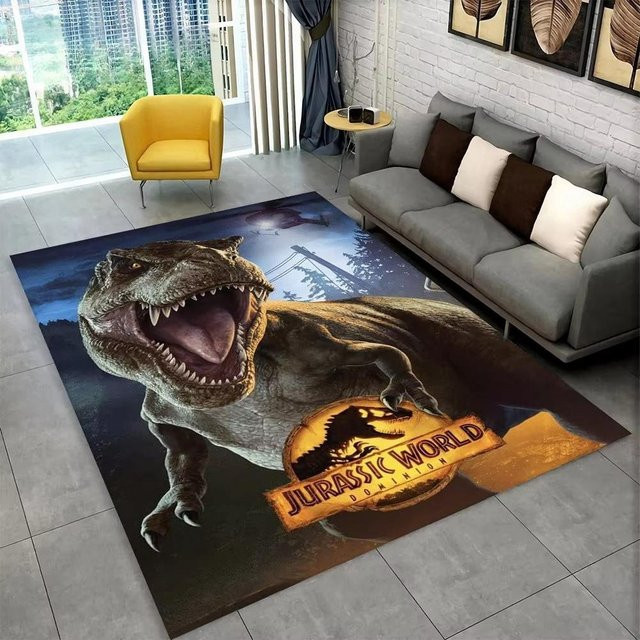 Karpetti 3D Dinosaurer Teppich Jurassic Park Design, rutschfest und bunt, B/T: 120 x 80 cm - Bild 1