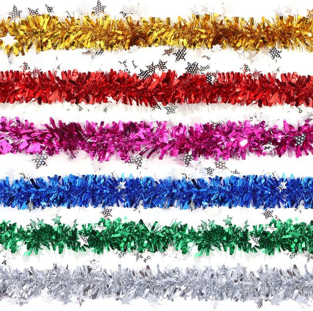 Buntes Lametta Band mit Sternen-Motiv für Weihnachtsbaum und Party-Dekoration, Breite: 9 cm, Länge: 2 m, Mehrfarbig - Bild 1