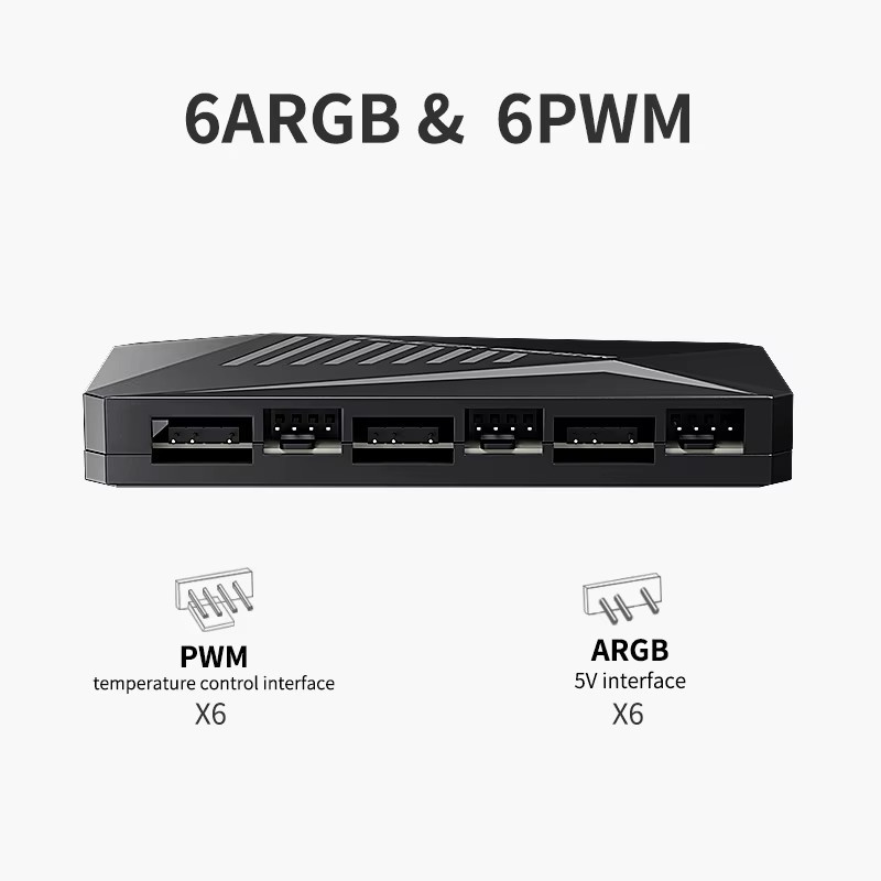 TEUCER LP-6P ARGB 6-Wege-Splitter Fernbedienung 4Pin PWM Lüfter-Hub für PC Gehäuse in Schwarz - Bild 1
