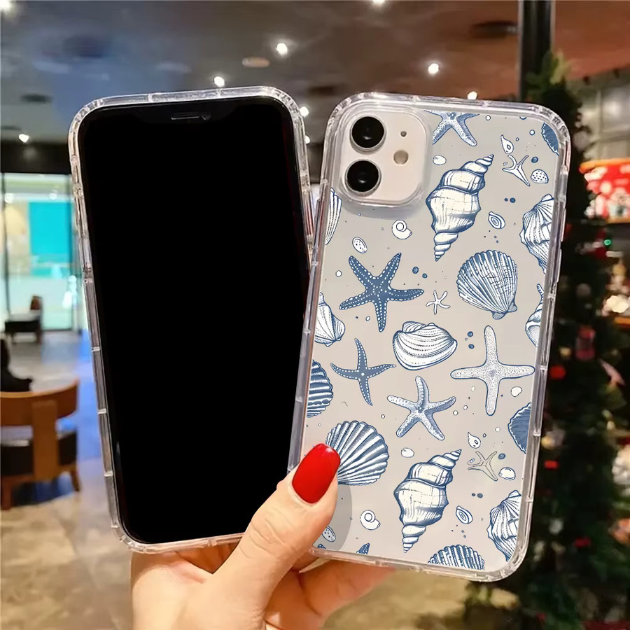 Transparente Silikonhülle mit blauem Seestern-Muschelmuster für Apple iPhone 17 16 15 14 13 12 11 Pro Max Air Plus XS X XR - Bild 4