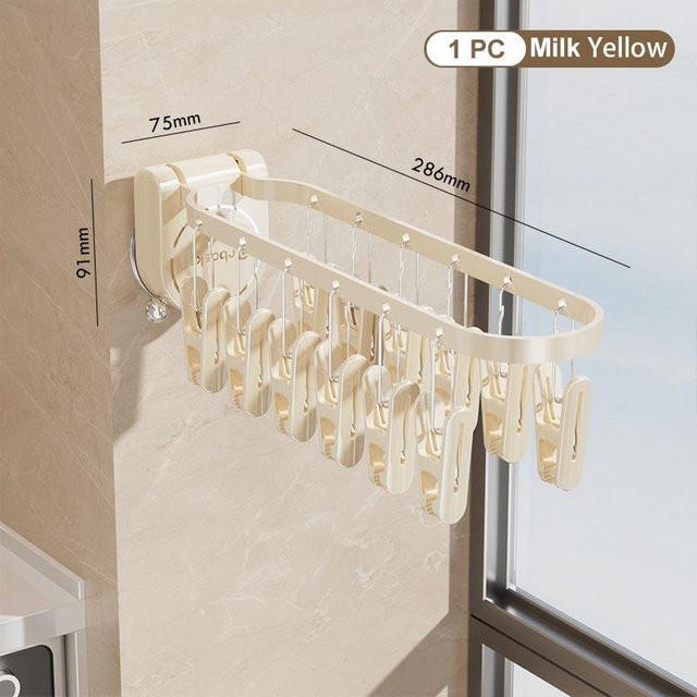 Yiran Furniture Balkon-Trockenständer Gelb, zusammenklappbar und drehbar zur Wandmontage mit Saugnapf - Bild 1