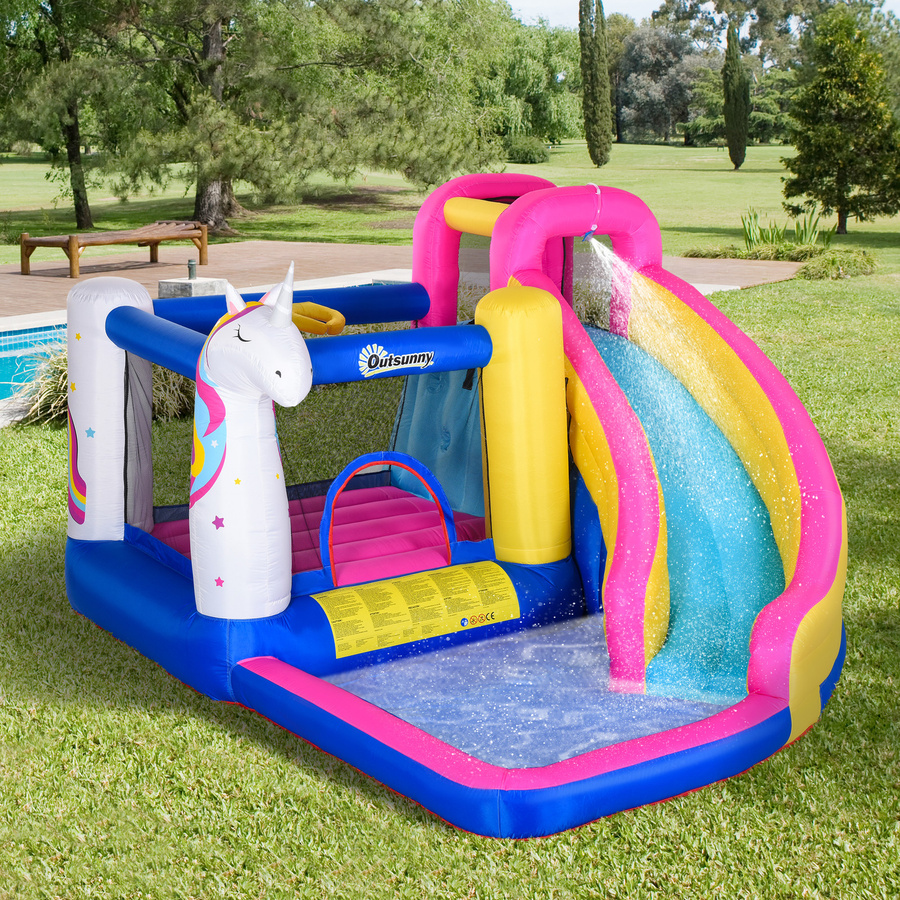 Outsunny Hüpfburg mit Gebläse und Rutsche, Wasserpark, Oxford-Polyester-Gewebe, ab 3 Jahren - Bild 2