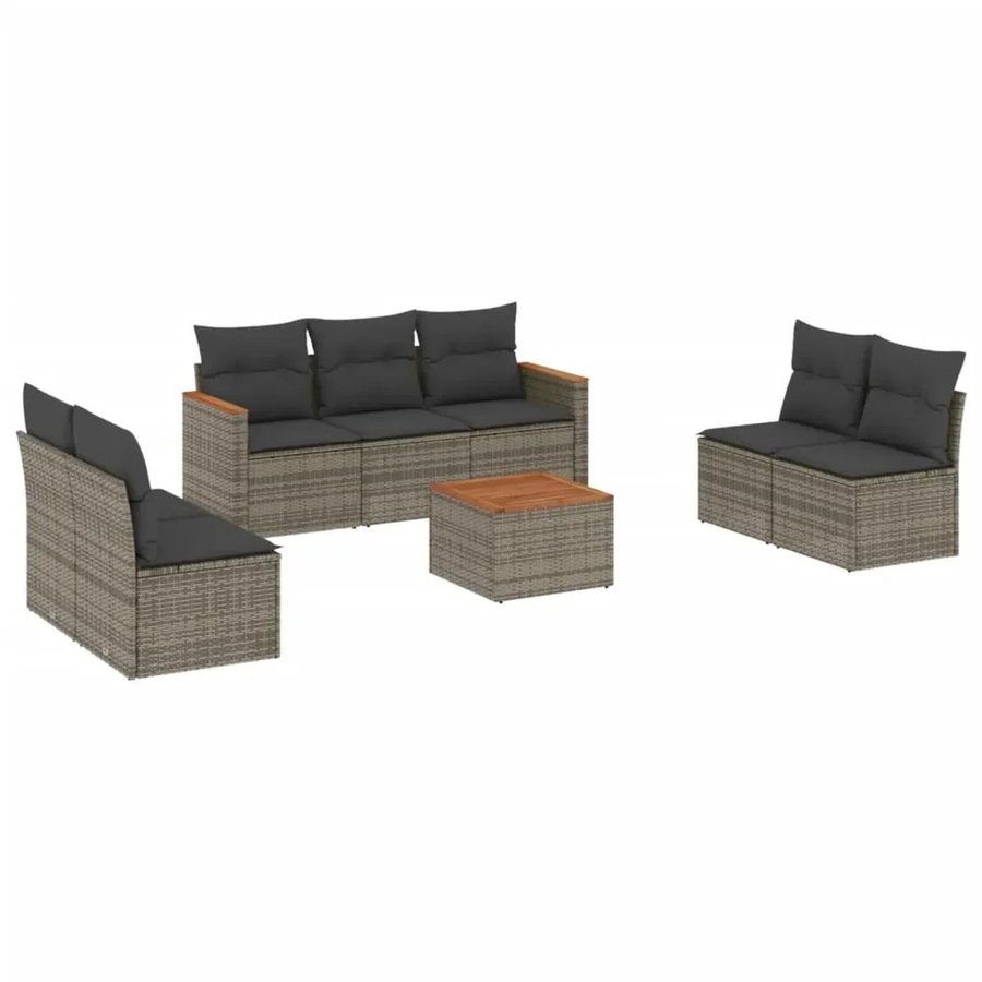 vidaXL 8-teilige Garten-Sofagarnitur in Grau mit PE-Rattan, Akazienholz und Polsterkissen in L-Form - Bild 2