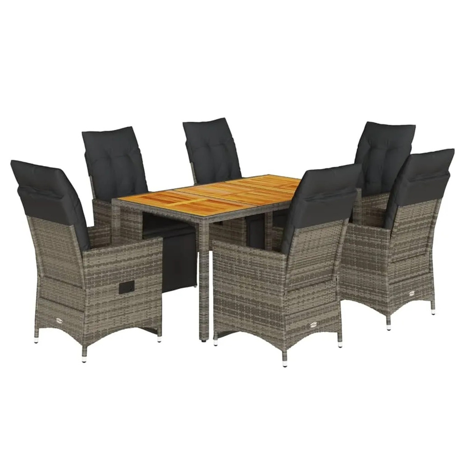 vidaXL 7-tlg Garten-Bistro-Set aus Akazienholz und grauem Poly-Rattan mit Kissen - Bild 2